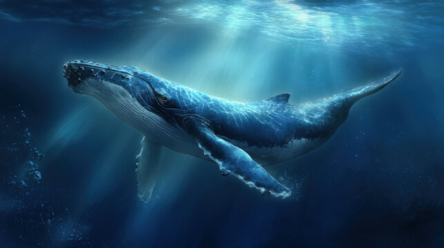 Blue Whale Swimming Underwater - Powered by Adobe