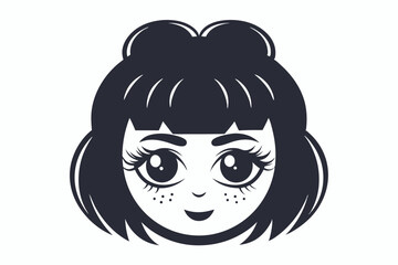 Monochrome girl with bob haircut shows a charming smile and freckles on her face
