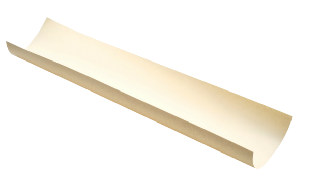 A section of a cylindrical, off-white gutter, angled slightly, on a transparent background