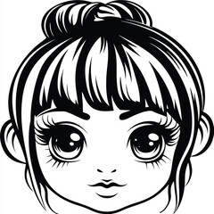 Monochromatic manga girl with large eyes and a messy bun captivates with her stylized look
