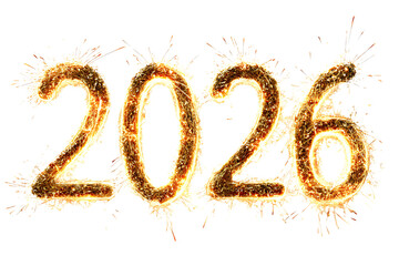 Burning Sparkler Firework 2026 New Year Date, isolated on a transparent background.