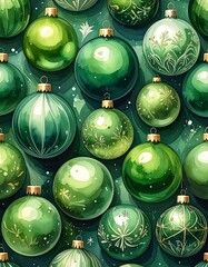 Pattern of green ornaments against a speckled, dark-green background