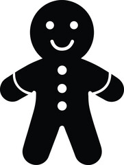 Black Gingerbread Man Icon with White Icing Details and Buttons