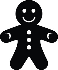 Black Gingerbread Man Icon with Crescent Icing and Button Details