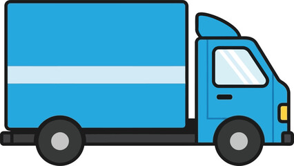 Bright blue delivery truck with white stripe for cargo transport and logistics services flat design vector illustration white background