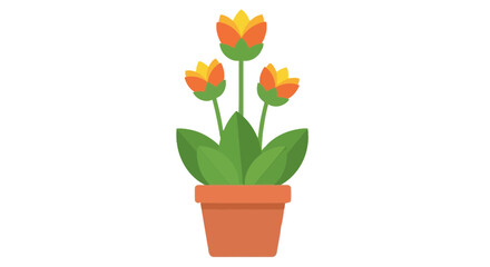 Flat Design Potted Plant Illustration: Indoor Flowers in a Terracotta Pot