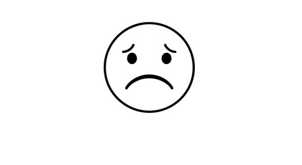 Fototapeta premium Black and White Sad Face Emoticon Outline - Negative Feedback Icon