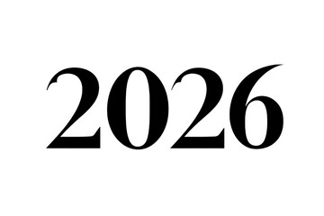 Elegant Black Serif Font 2026 New Year Typography, isolated on a transparent background.