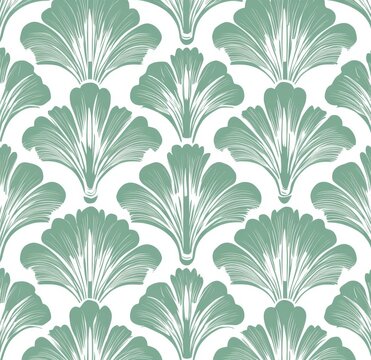 A seamless pattern of Modern Floral Art Nouveau features geometric decorative leaves and a retro stylish background