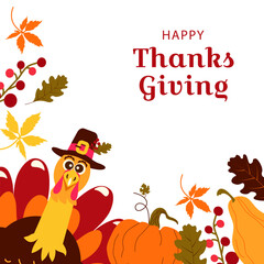 Thanksgiving Day. Traditional holiday in United States and Canada. Bright Thanksgiving Day background.Template vector illustration for invitation card, cover, a poster, banner, greeting card, flyer