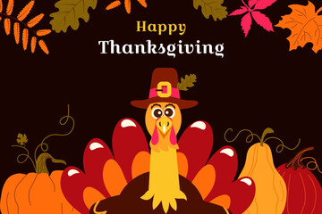 Thanksgiving Day. Traditional holiday in United States and Canada. Bright Thanksgiving Day background.Template vector illustration for invitation card, cover, a poster, banner, greeting card, flyer