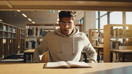 Student Awakes and Resumes Reading Book in University Library
