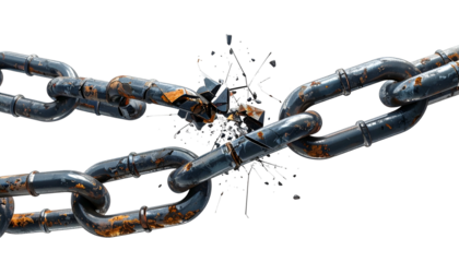 A close-up of a rusty, broken chain, symbolizing freedom or overcoming obstacles