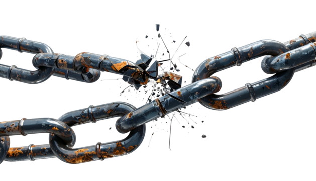 A close-up of a rusty, broken chain, symbolizing freedom or overcoming obstacles