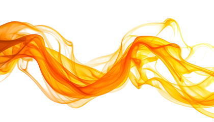 A flowing, abstract ribbon of fiery orange and yellow against a stark black backdrop