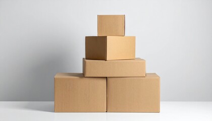 Fototapeta premium Stacked cardboard boxes arranged in a pyramid formation