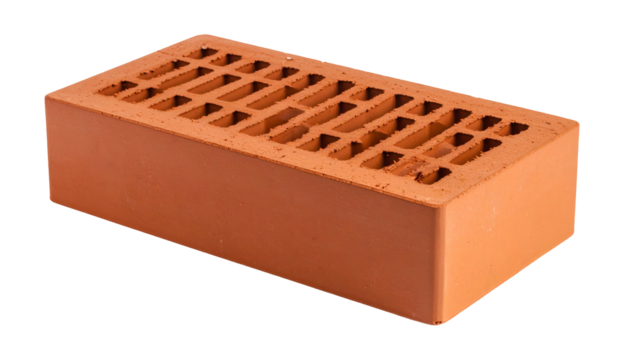 A red brick with rectangular holes, isolated against a solid black background