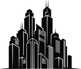 Fototapeta premium Modern cityscape silhouette graphic abstract buildings downtown architecture design art flat design vector illustration white background
