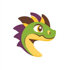 The mascot character of a dragon face icon is depicted in a modern flat cartoon style isolated on white