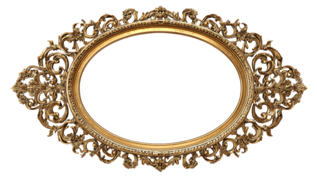 Ornate Gold Oval Frame Isolated on Transparent Backdrop Vintage Art and Decor Refinement