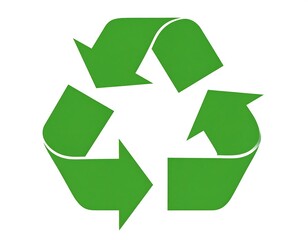 Green recycling symbol with curved arrows on a white background