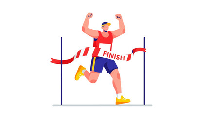 Fototapeta premium Athlete Celebrates Victory Reaching Finish Line, Triumphantly Crossing The Red Ribbon