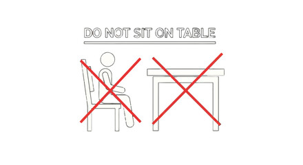 Avoid Sitting on Table: Illustrated Cautionary Artwork Against Improper Behavior