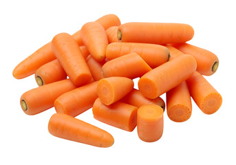 Pile of fresh baby carrots isolated on transparent background