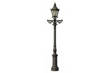 Ornate antique street lighting pole with elegant victorian design, featuring a classic lamp, on transparent background