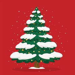 Vector illustration of Christmas tree for Christmas Day with snows