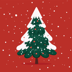 Vector illustration of Christmas tree for Christmas Day with snows