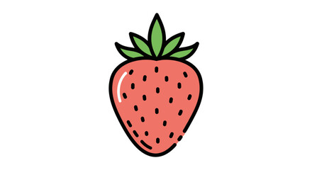 Cartoon Strawberry Against Black Background: A Simple, Modern And Fresh Food Illustration