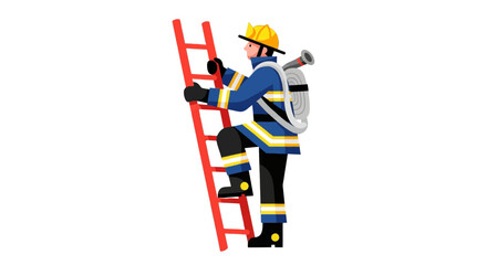 Obraz premium Brave Firefighter Climbing a Ladder to Extinguish Flames and Protect Lives Against Danger
