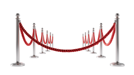 Elegant red rope barriers guide guests at a formal event in a spacious venue with polished floors and bright lighting Generative AI