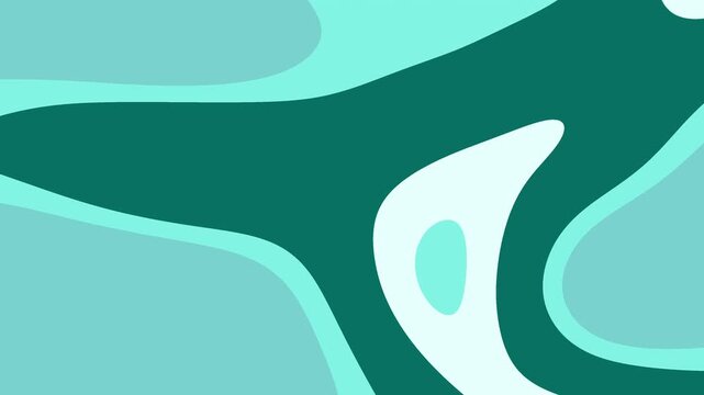 Contemporary vector illustration of abstract liquid forms and curved layers creating a dynamic and calming pattern in shades of teal and green