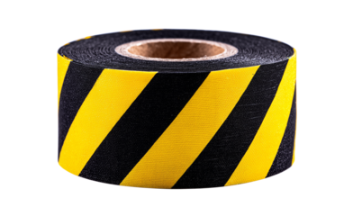 Caution tape roll with black and yellow stripes for safety and hazard marking in construction areas Generative AI