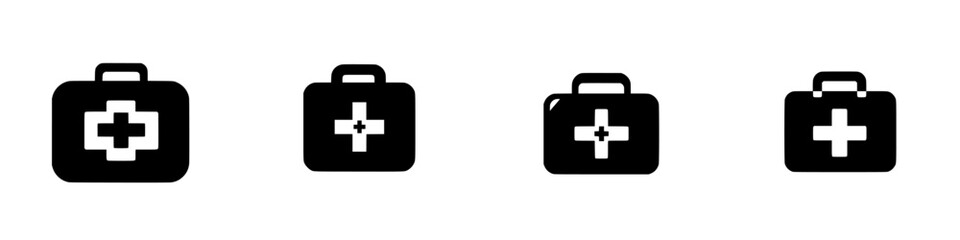 Obraz premium First aid kit icons representing various designs and styles in a minimalistic format suitable for healthcare graphics