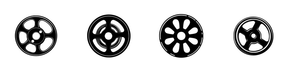 Obraz premium Different styles of wheels displayed in a minimalist design emphasizing variety and creativity in automotive design