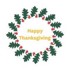 Happy Thanksgiving Autumn Berries and Leaves Wreath Circle Vector