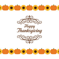 Happy Thanksgiving Sunflower Border Ornate Frame Vector Design