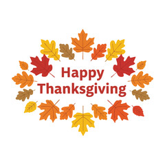 Happy Thanksgiving Fall Leaves Wreath Circle Frame Vector Design