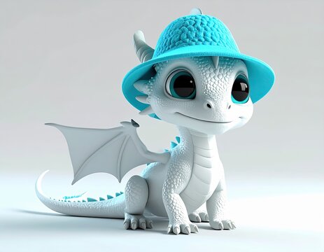 Cute baby dragon wearing blue hat