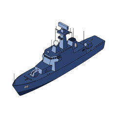 Isometric Detailed Naval Warship Frigate Battle Military Vessel Illustration © ngentutgajah