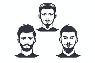 Three stylized men showcase different hairstyles and beard styles with a strong modern feel