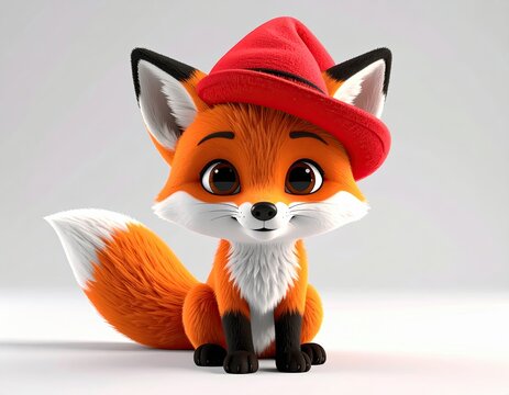 Cute fox wearing red hat