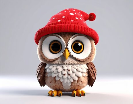 Cute owl wearing red knit hat - Powered by Adobe