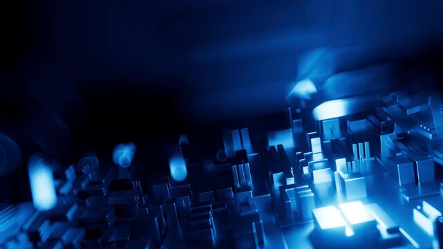 looping 3D animation. Abstract geometric background. Flythrough the endless futuristic blue tunnel, maze or labyrinth