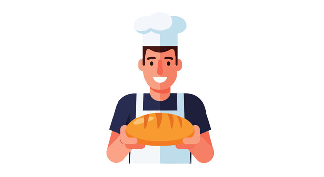 Cheerful Baker Displaying Freshly Baked Loaf Of Bread For Culinary Delight and Presentation