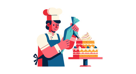 Chef Decorating A Festive Cake With Cream And Bringing Joy For A Happy Celebration