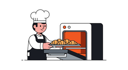 Chef Prepares Freshly Baked Croissants, Ready To Serve in a Modern Kitchen Setting